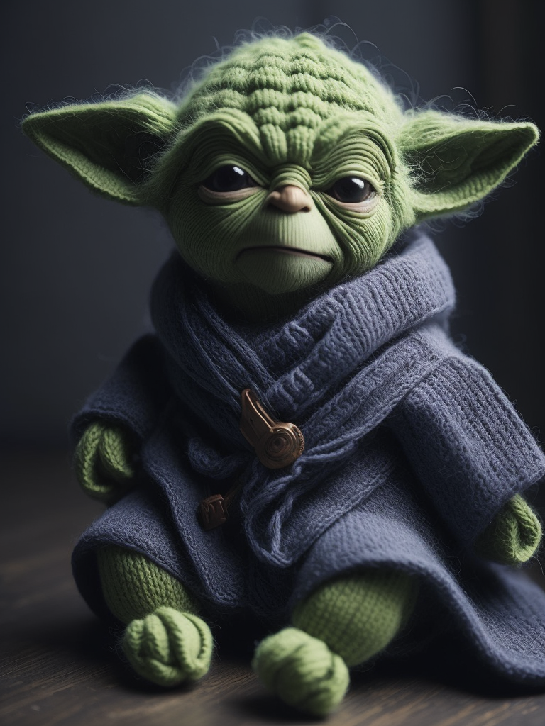 Master Yoda as a knitted toy