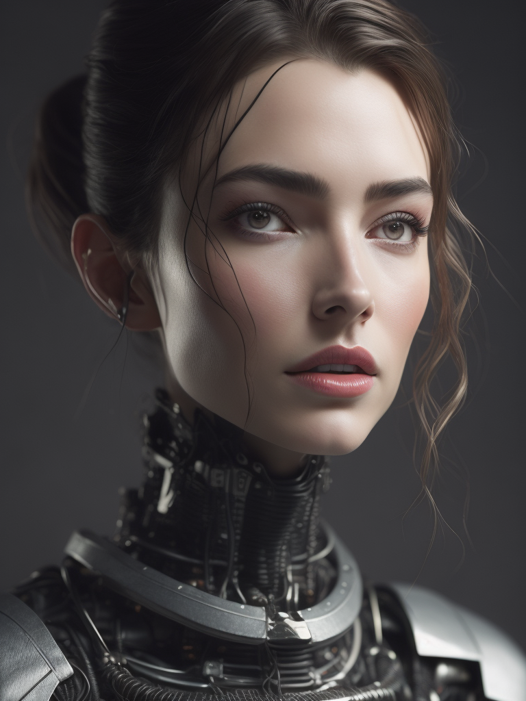 Portrait of a robot girl, enormous lips, transparent neck, porcelain face and head, robotic parts, cyberpunk, cable electric wires, hyperrealistic, fantasy, octane render, intricate, concept art, professional studio lighting