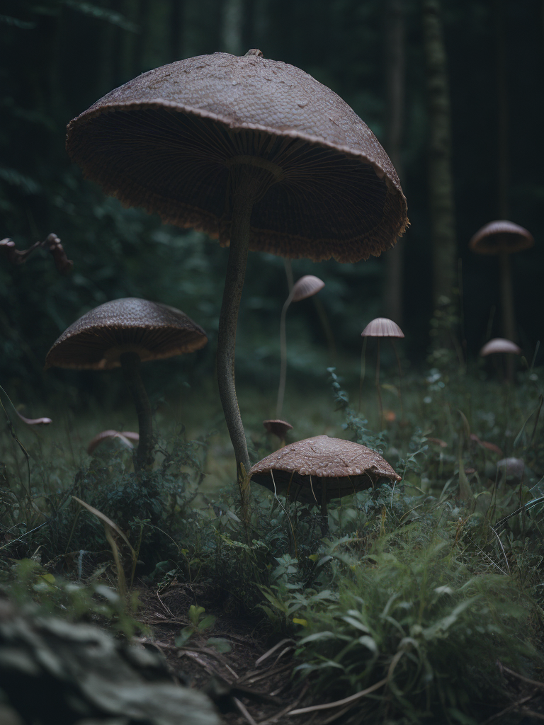 fluorescent mushrooms, psychedelic night, abstract, darkness