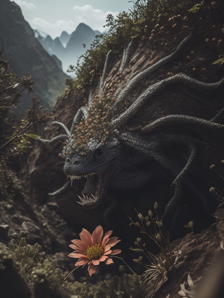 human nearly completely rotten crawling up a mountain to reach the last flower on earth by ernst haeckel