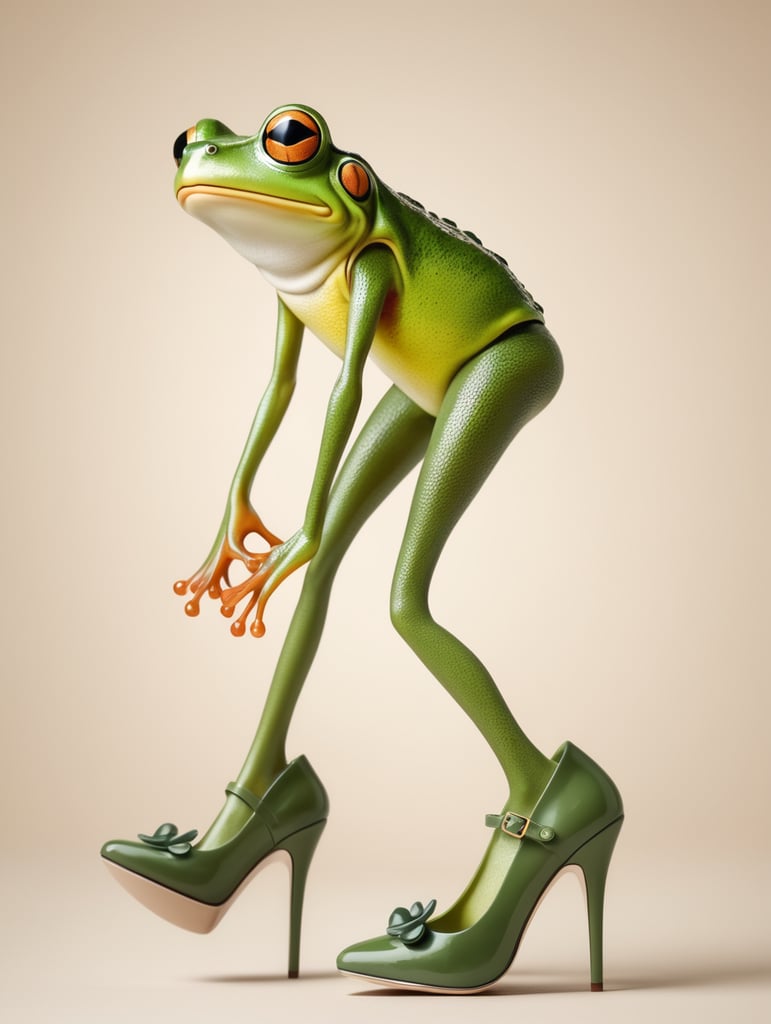 frog wearing in shoes on heels