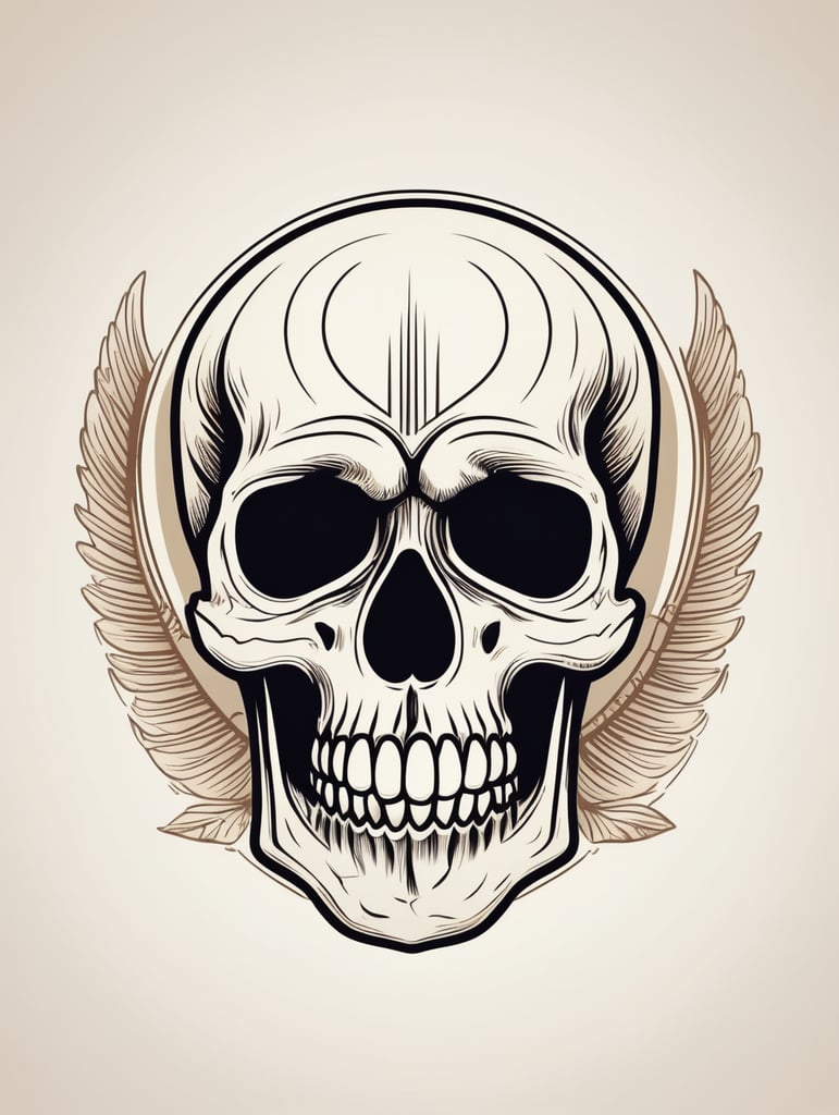Vector vintage human skull logo in the style of basic simple line art vector comic art on white background