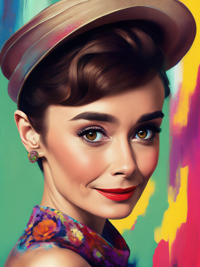 Portrait of Audrey Hepburn, Album art, gorgeous stunning vibrant digital art,octane render, gloss. inspired by Oscar-Claude Monet