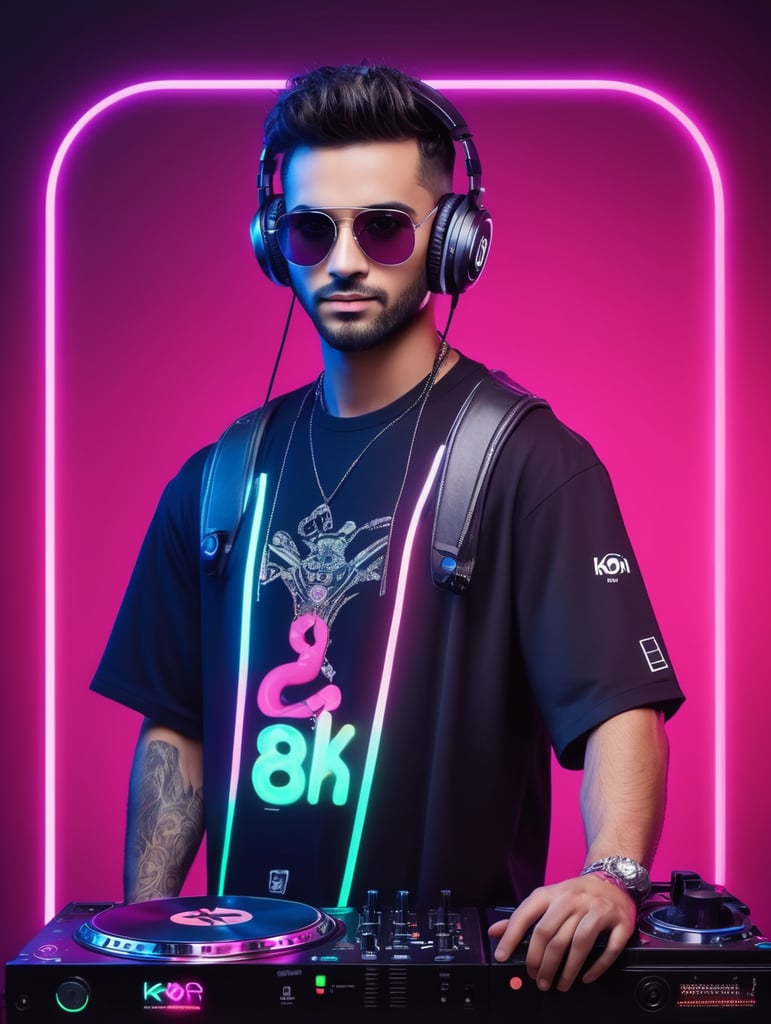 dj looks and neon latter 'K' background photo looks like Robort and remove photo background
