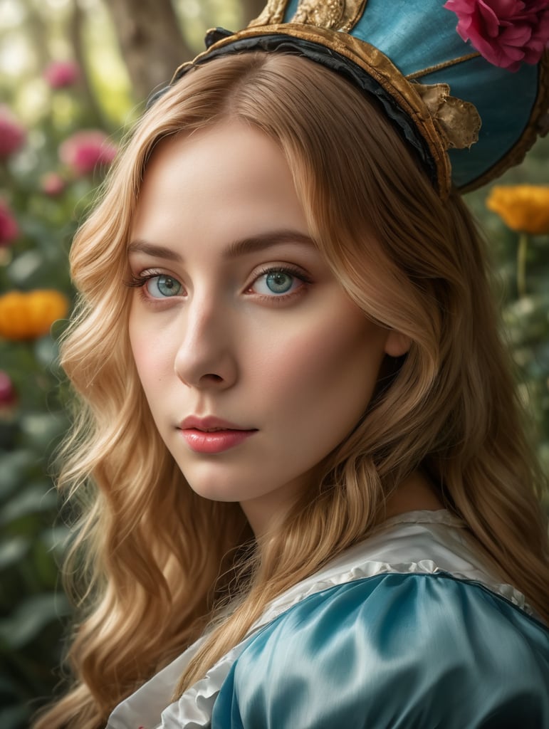 Portrait of Alice in wonderland, vivid colors, wide angle, super highly detailed, professional digital painting, concept art,