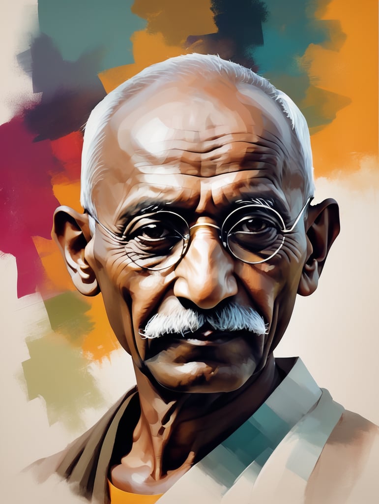 Mahatma Gandhi - Abstract form, bold colors portrait side face