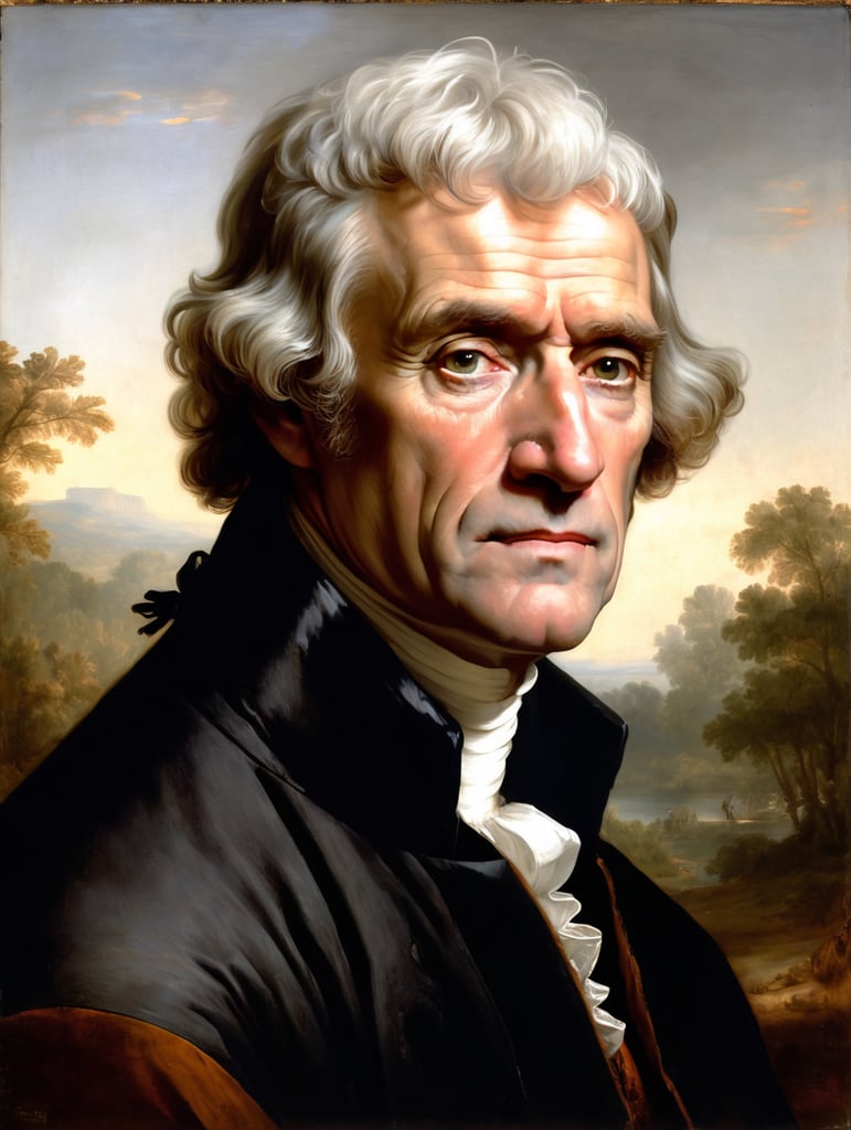 Portrait of Thomas Jefferson by Rembrandt Harmenszoon van Rijn, sad face, America, so sorry