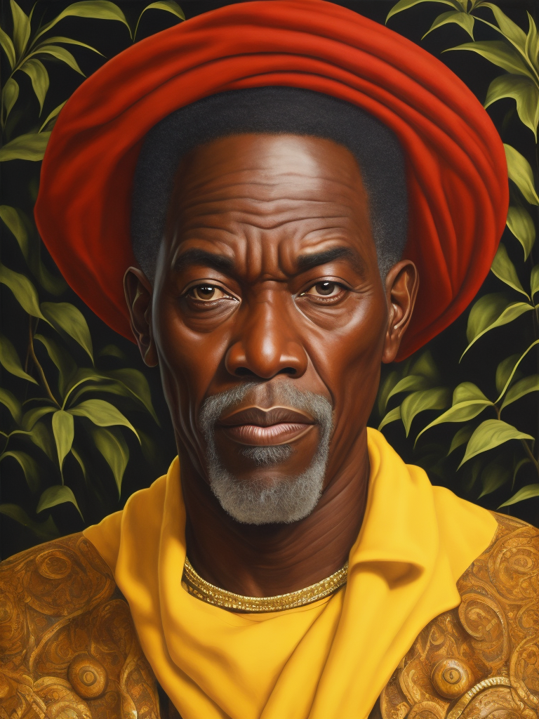 Jamaica's Man, portrait, realistic image, lots of detail, style of Mati Klarwein