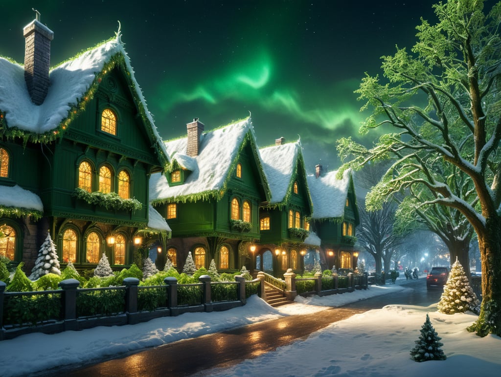 green Christmas background with lights