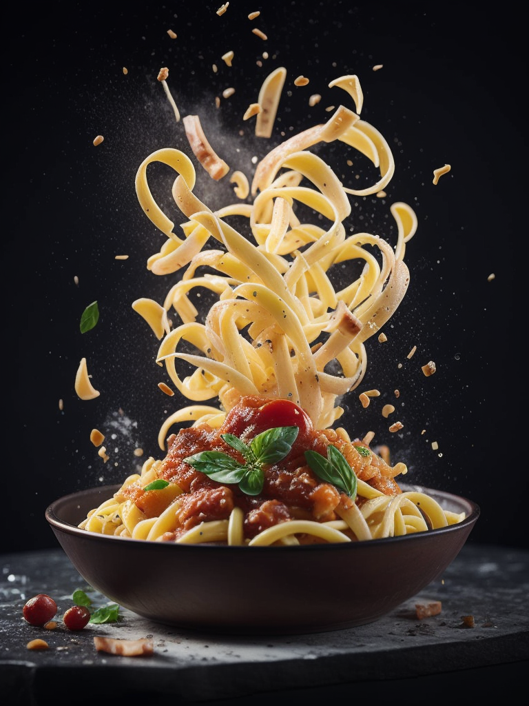 high quality cinematic food explosion, Italian pasta