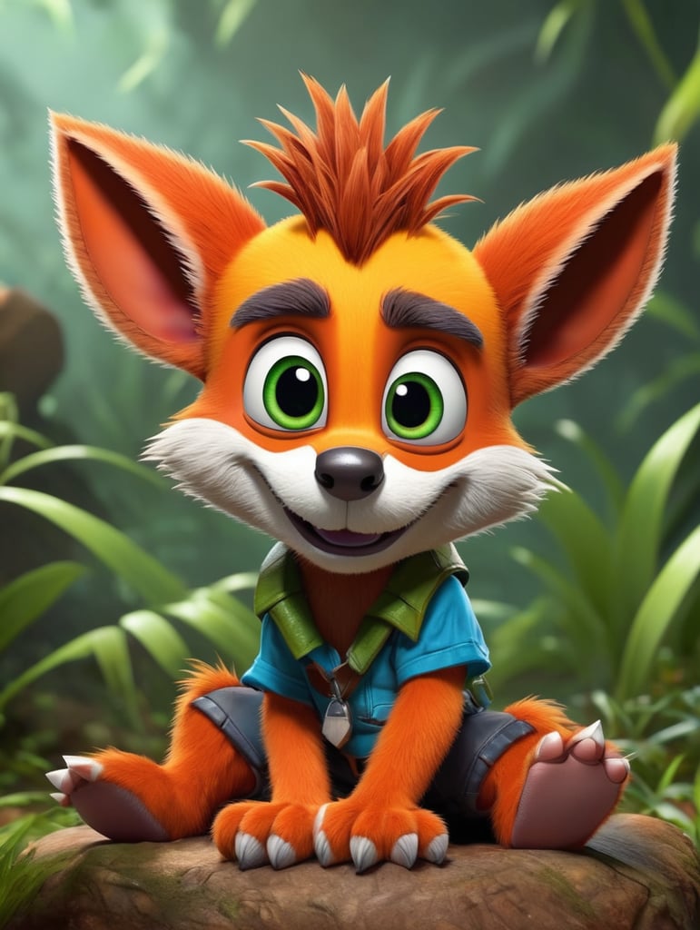 a cute adorable baby crash bandicoot in the style of artgem, highly detailed, ultra detailed, intense colors