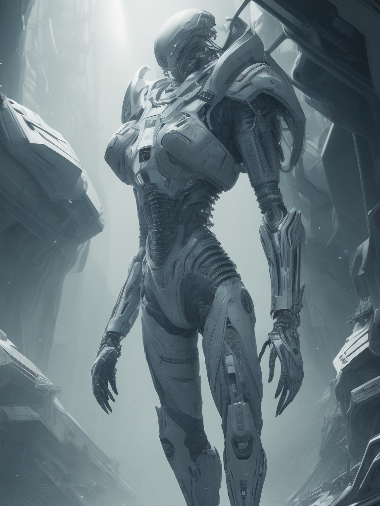 Alien biomechanic, full body cinematic style digital art render with mechanical and futuristic details
