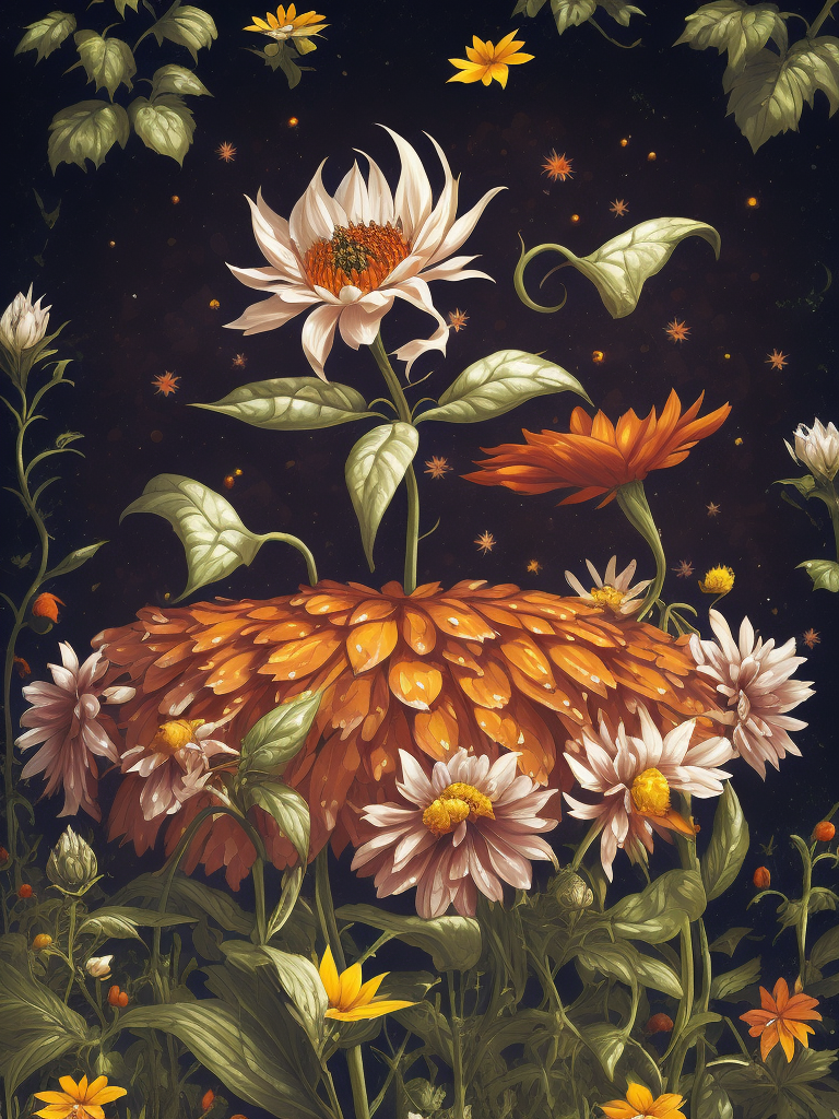 a strange dancing flowers, illustration, sharp on details