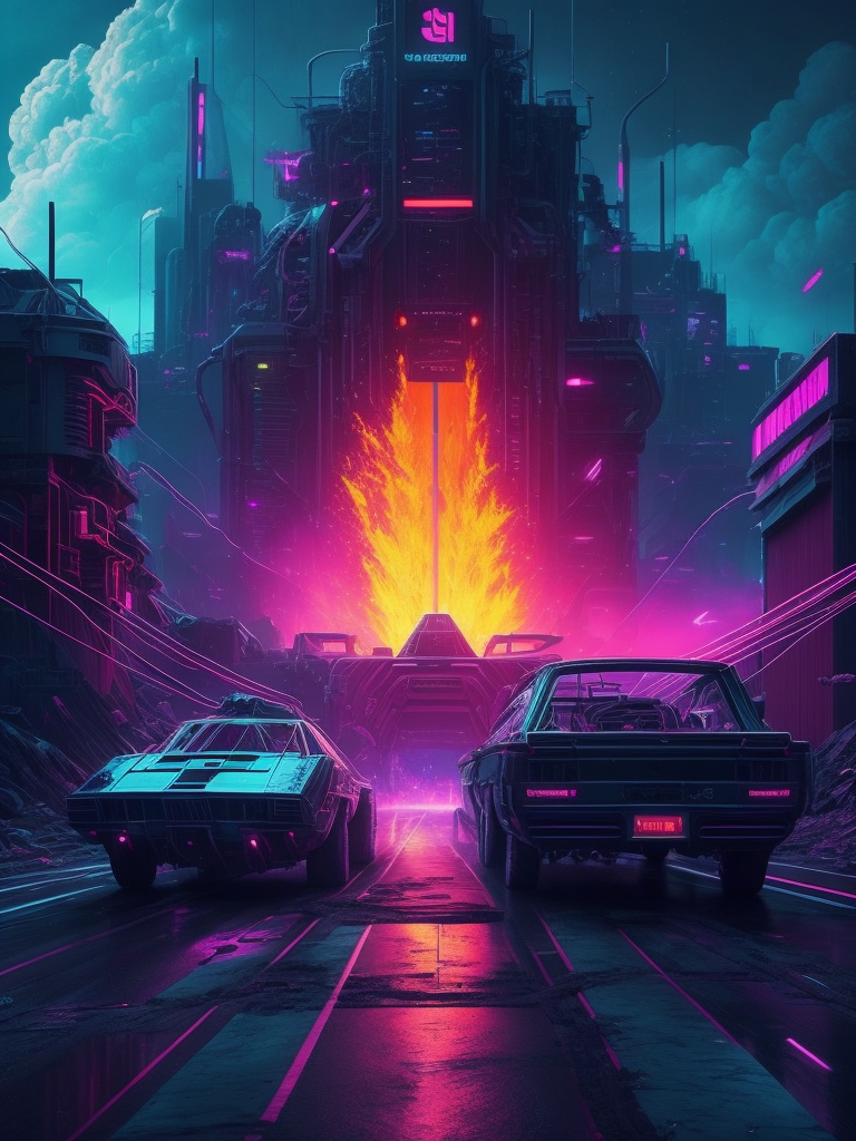 Epic battleground, beautiful synthwave new supermachines painting, digital illustration, extreme detail, digital art, 4k, ultra hd, futurewave, explosions, deepspacing, supermachines