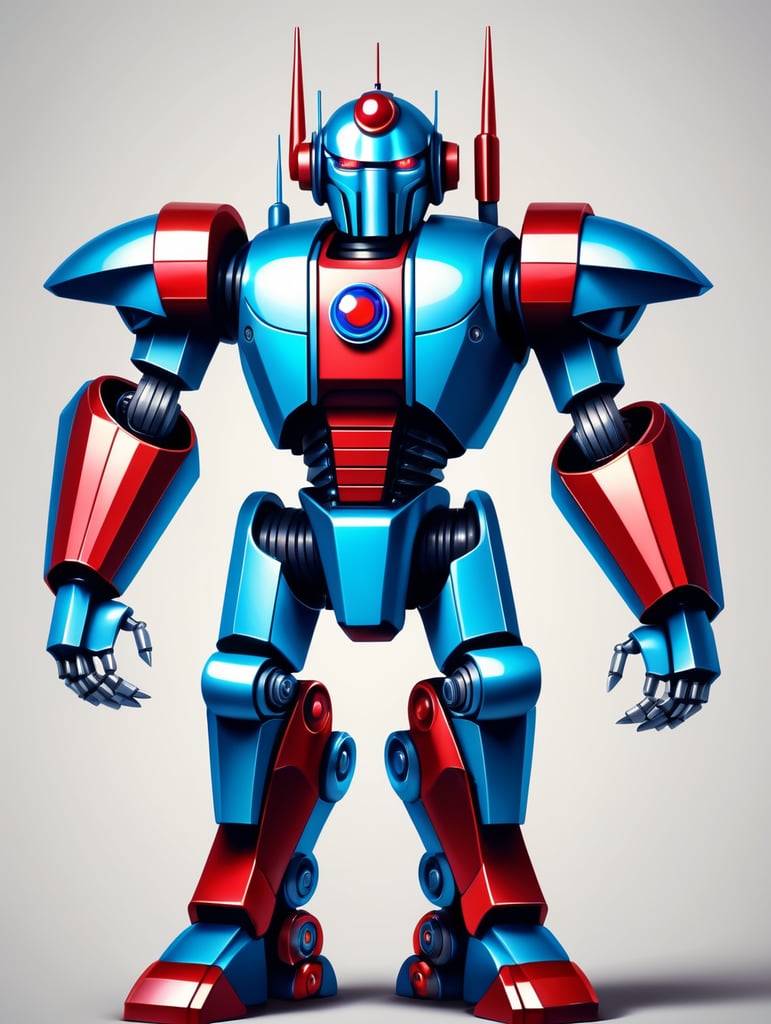 pixel art retro robot full body with red and blue colors