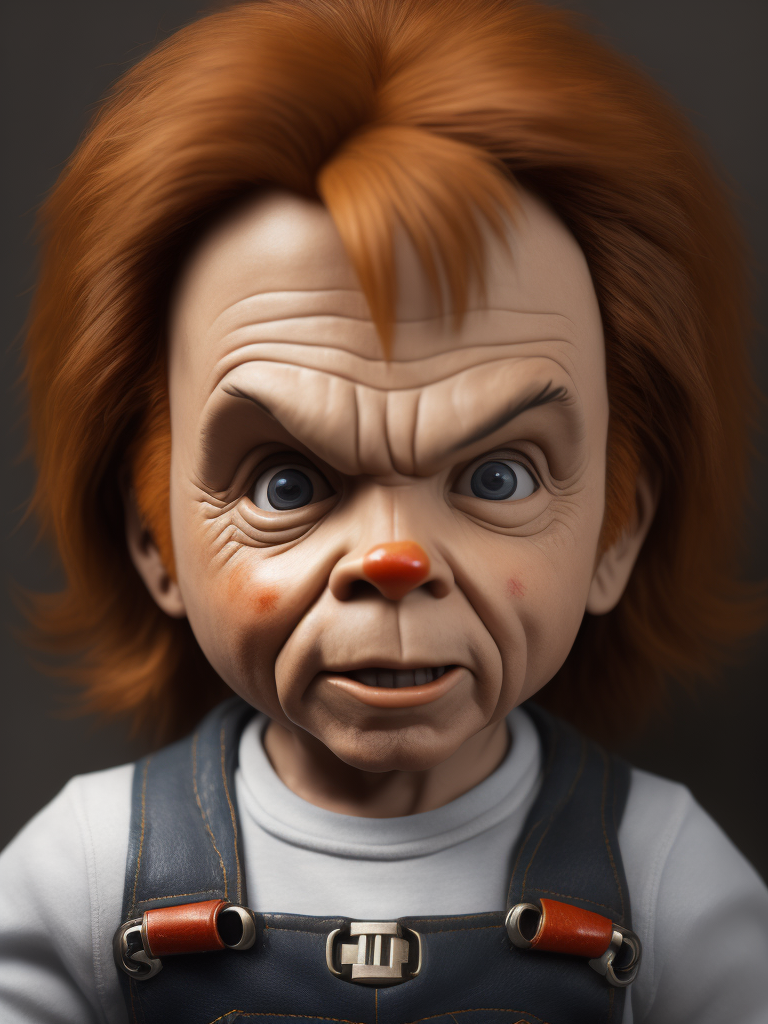 Chuck Norris as an evil Chucky doll, bright and saturated colors, highly detailed, sharp focus, Dramatic Lighting