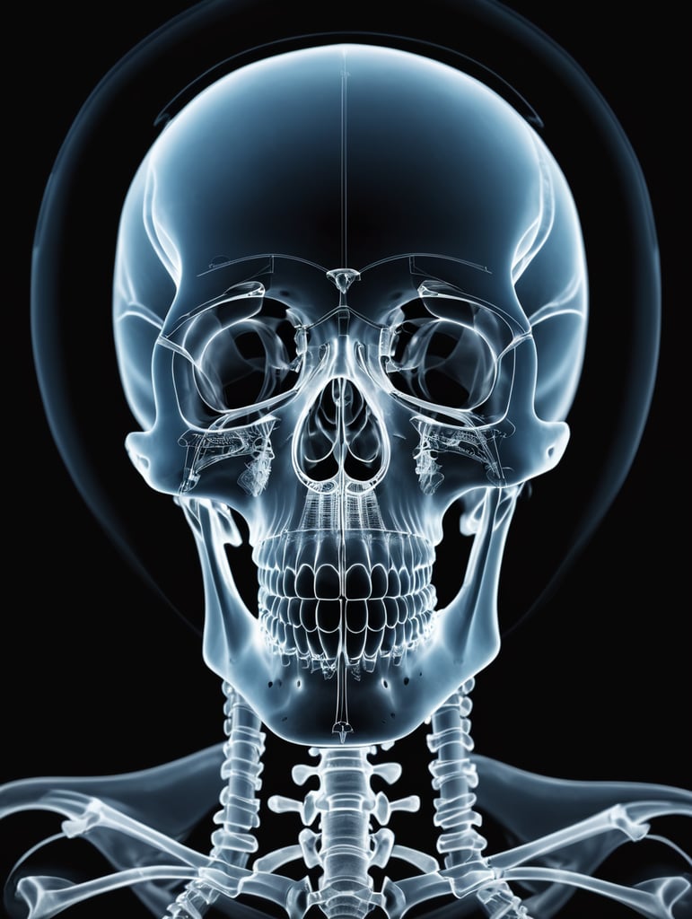X-ray of a smiling skull, black background