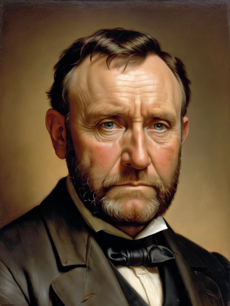 Portrait of Ulysses S. Grant by Rembrandt Harmenszoon van Rijn, sad face, America, so sorry