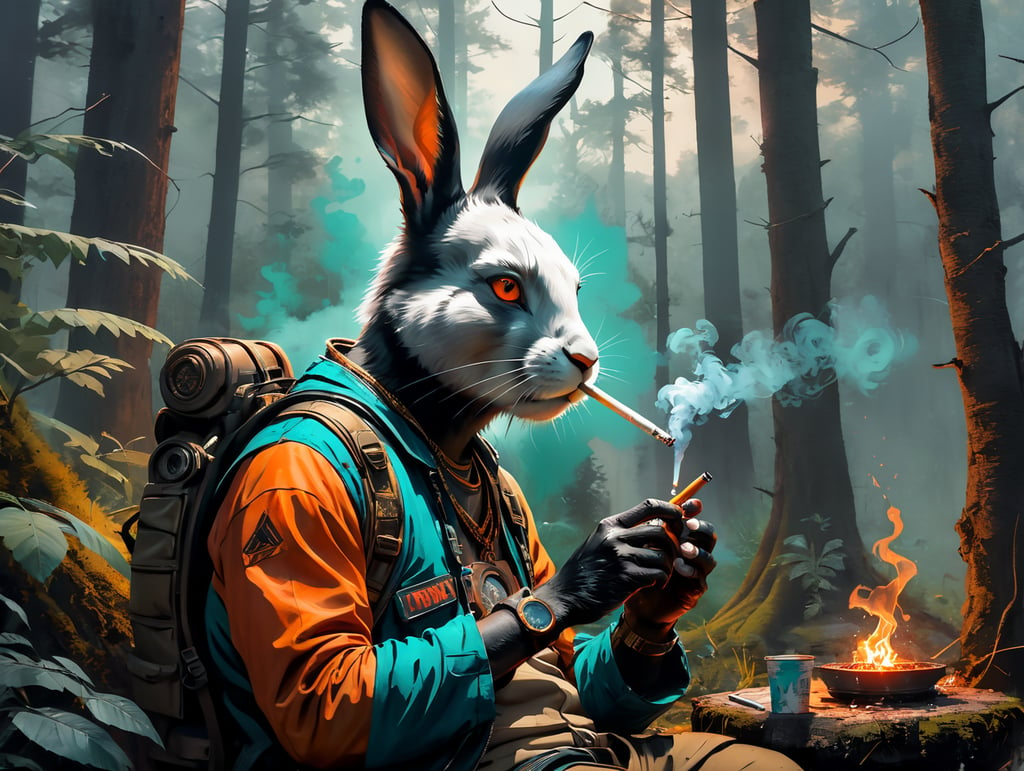 App Rabbit smoking a joint in the forest