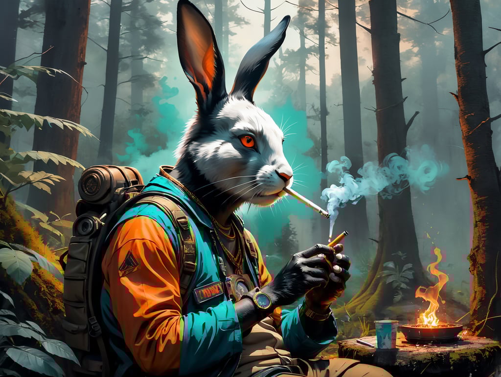 App Rabbit smoking a joint in the forest