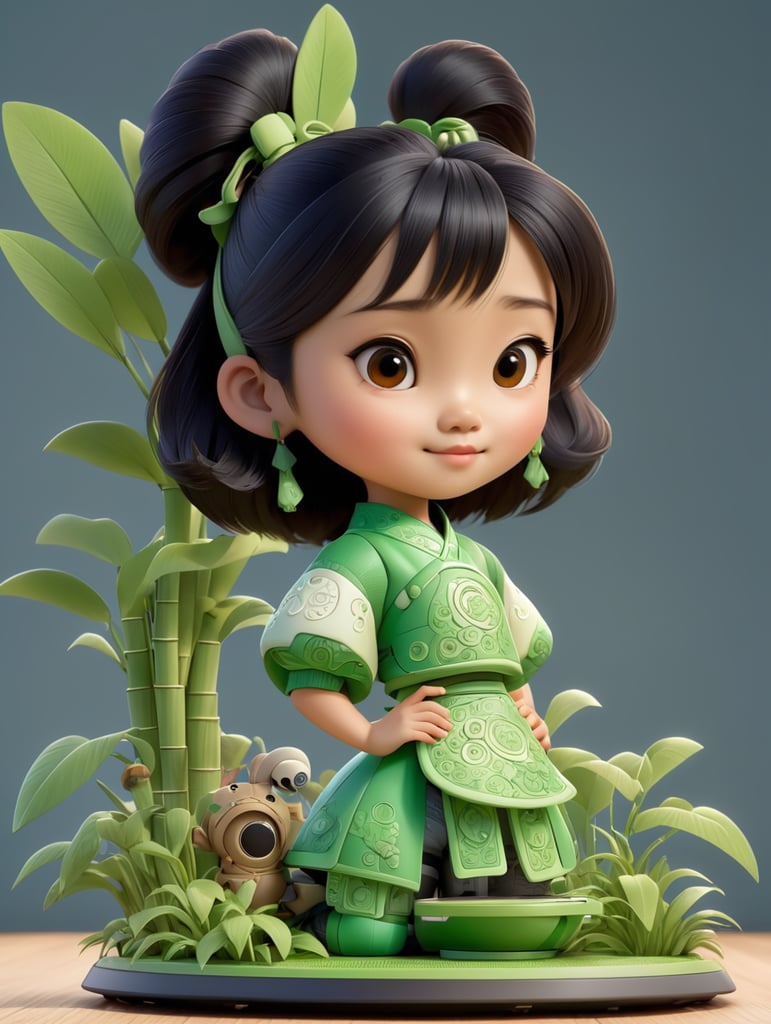 create an ai generated vector image of a very cartooned young Asian girl with a bambu lab 3d printer with no background