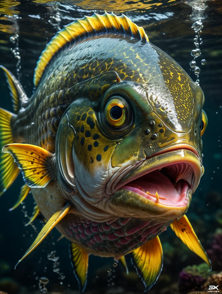 mahi mahi fish with bright colors and unique patterns.