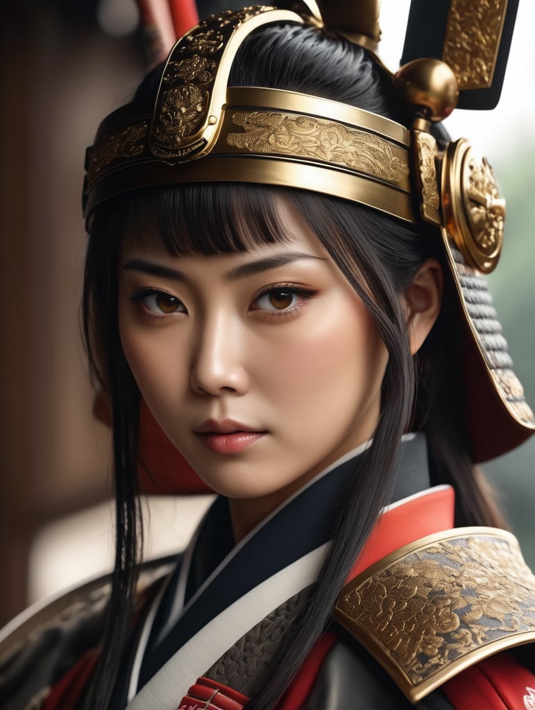 wanita jepang dengan pakaian samurai, foto setengah badan, Ultra realistic human photo, realistic, raytracing, Cinematic, Ultra HD, Professional photography, ultrafine detailed, crazy details, intricate details