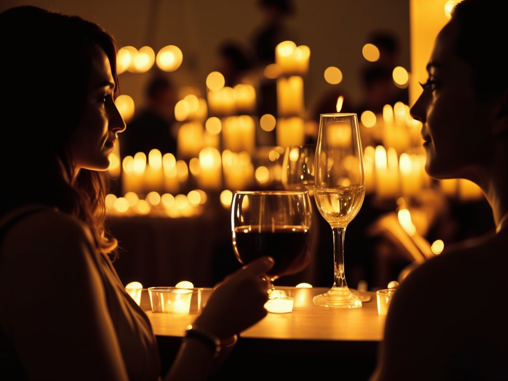 candlelit, many candles, photography, nicon camera, clearly real, southern town, Turkish, Mediterranean, Middle Asian interior design, summer night scene inside a spacious room, happy relaxing international people on the floor watching music performance, crowd, contemporary look and clothes, low light, soft warm colors, intimate atmosphere, wide angle lens, rear view, indoors, red tone