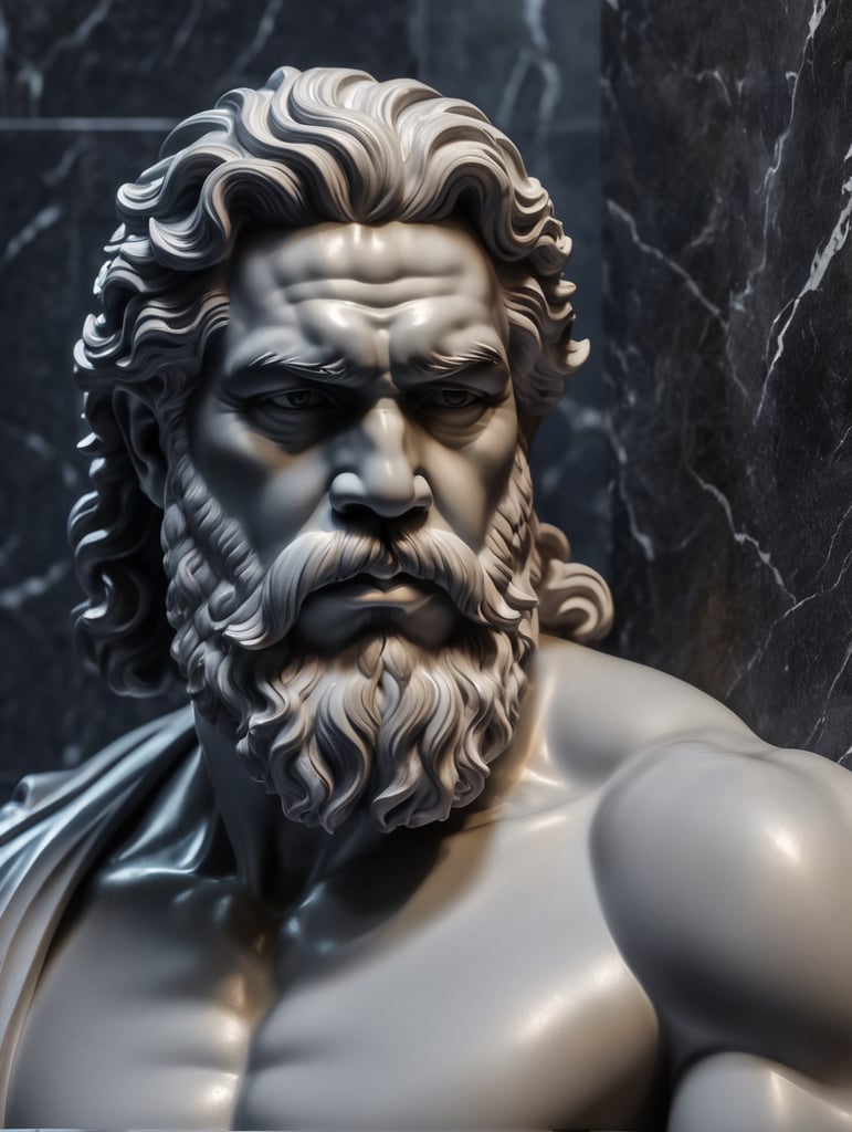 dark marble statue of "Maradona", dark atmosphere, sharp on details. dark marble statue "Maradona" sculpture dark atmosphere sharp details mythology art greek god Maradona sculpture masterpiece ancient marble work majestic Maradona atmospheric statue