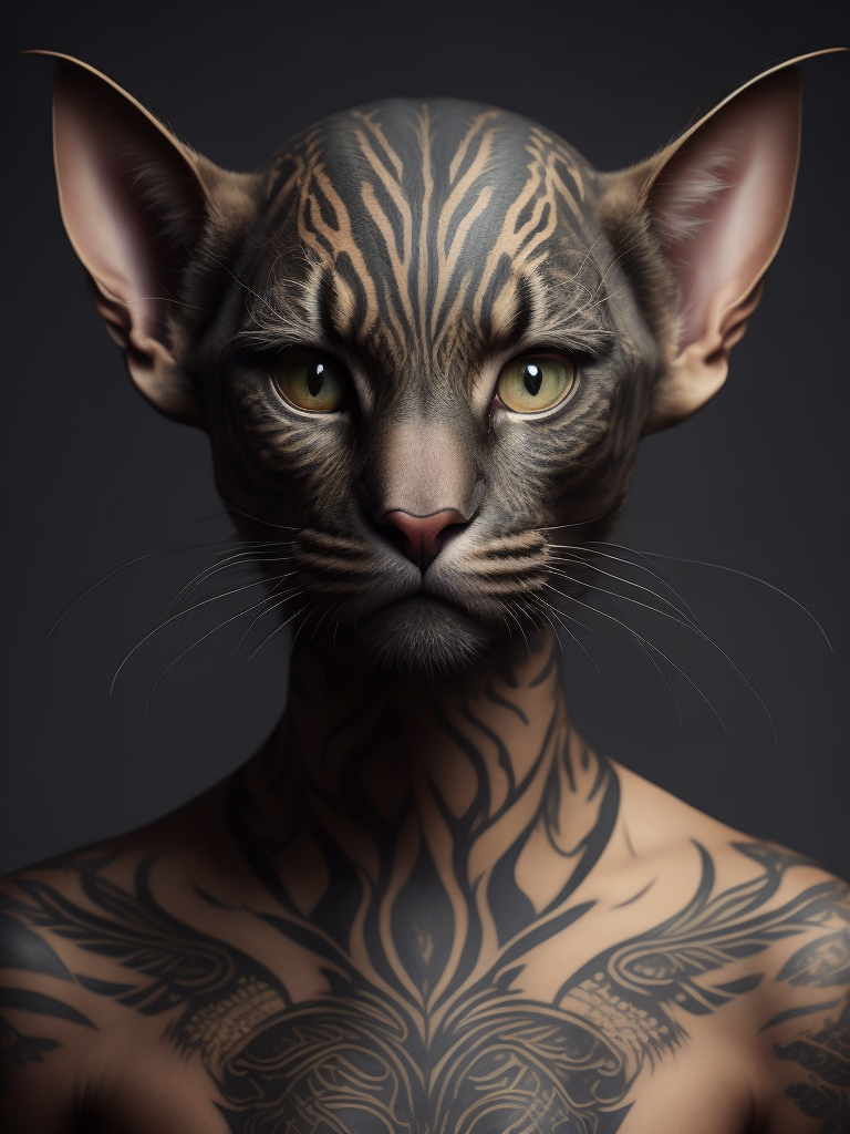 tattoed bald cat