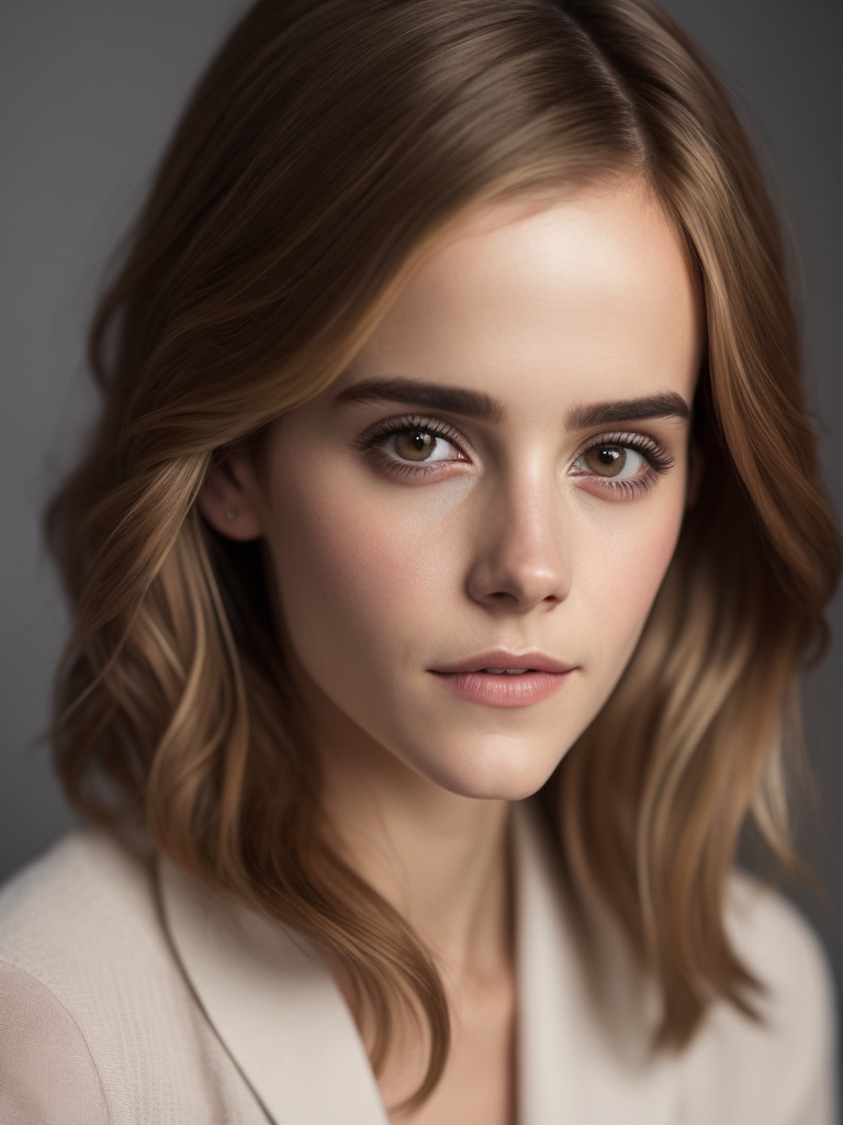 Portrait of Emma Watson, ultra realistic, Long hair, detailed background