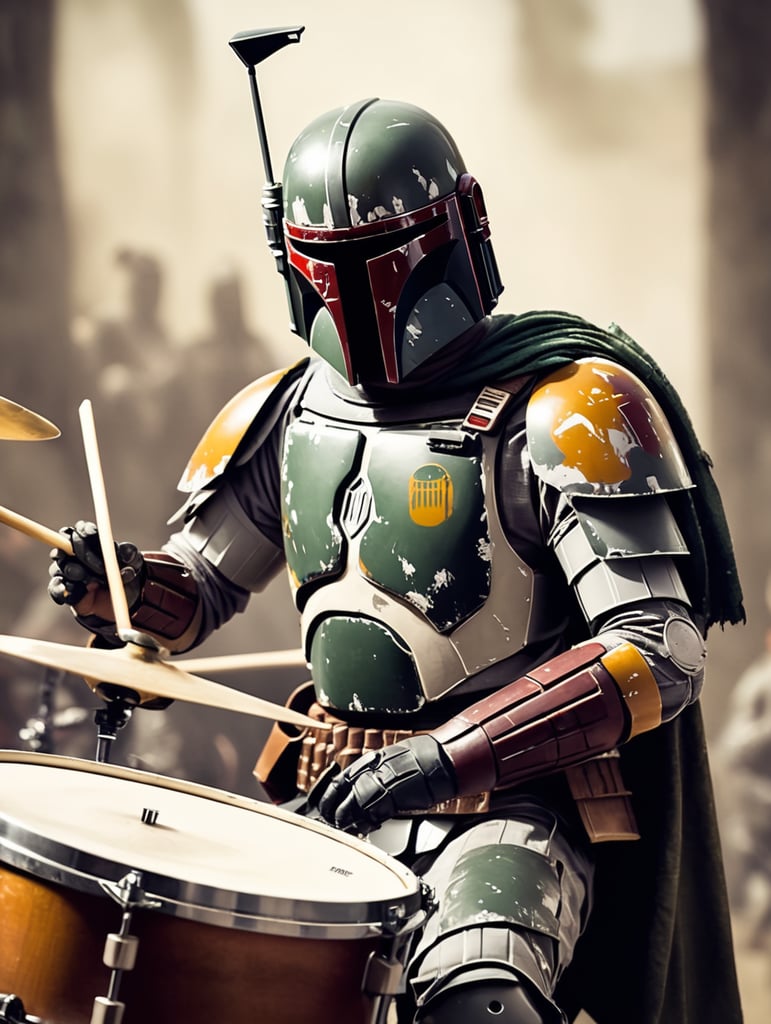 Boba Fett playing drums