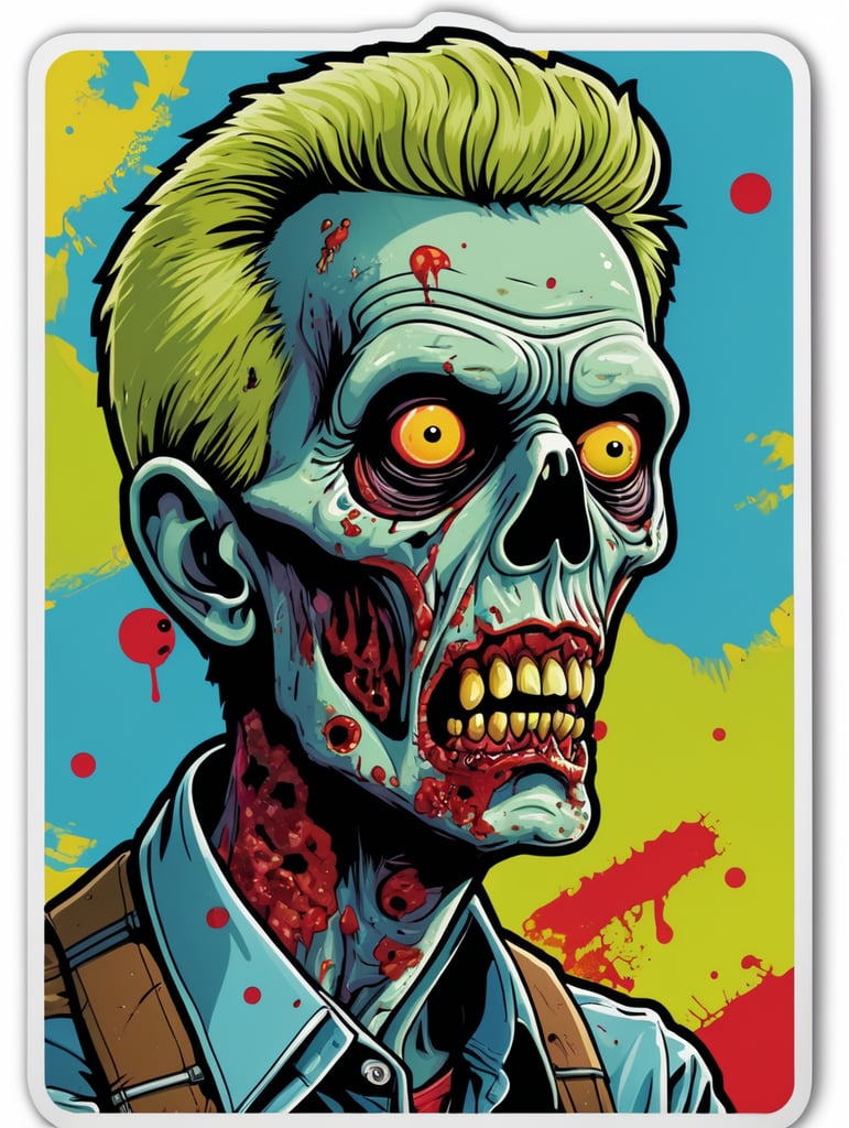 Pop art illustration, sticker, zombie alens