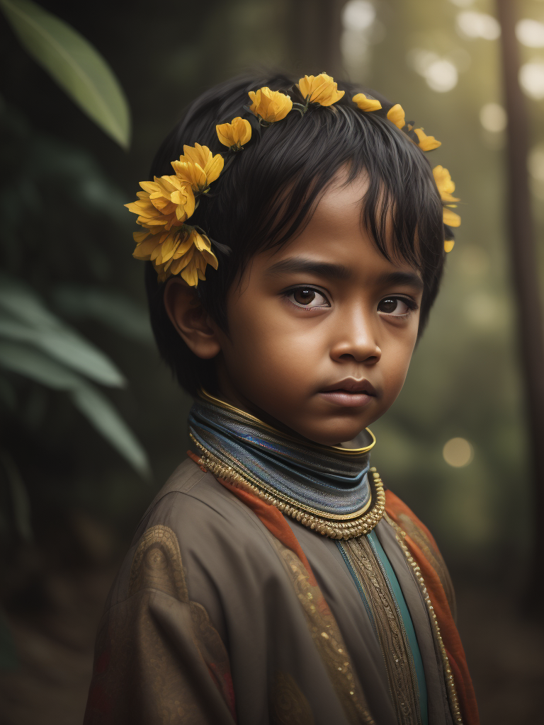 Portrait of an Malaysian muslim child, high definition, photography, cinematic, detailed character portrait, detailed and intricate environment