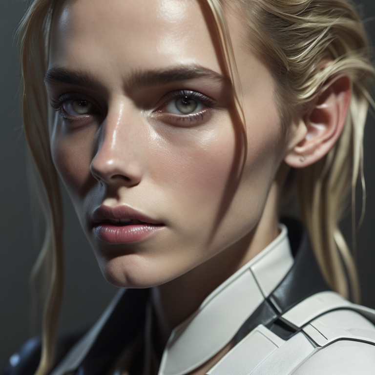 super soldier girl, slim, full detail face, killing eyes, europeans girl, white women, white skin, pretty face, small hip, narrow waist, xmech, high detail, realistic, photo quality, high quality, (photorealistic:1.4), science fiction, highly detailed, masterpiece, high-quality shadow, (face closeup)