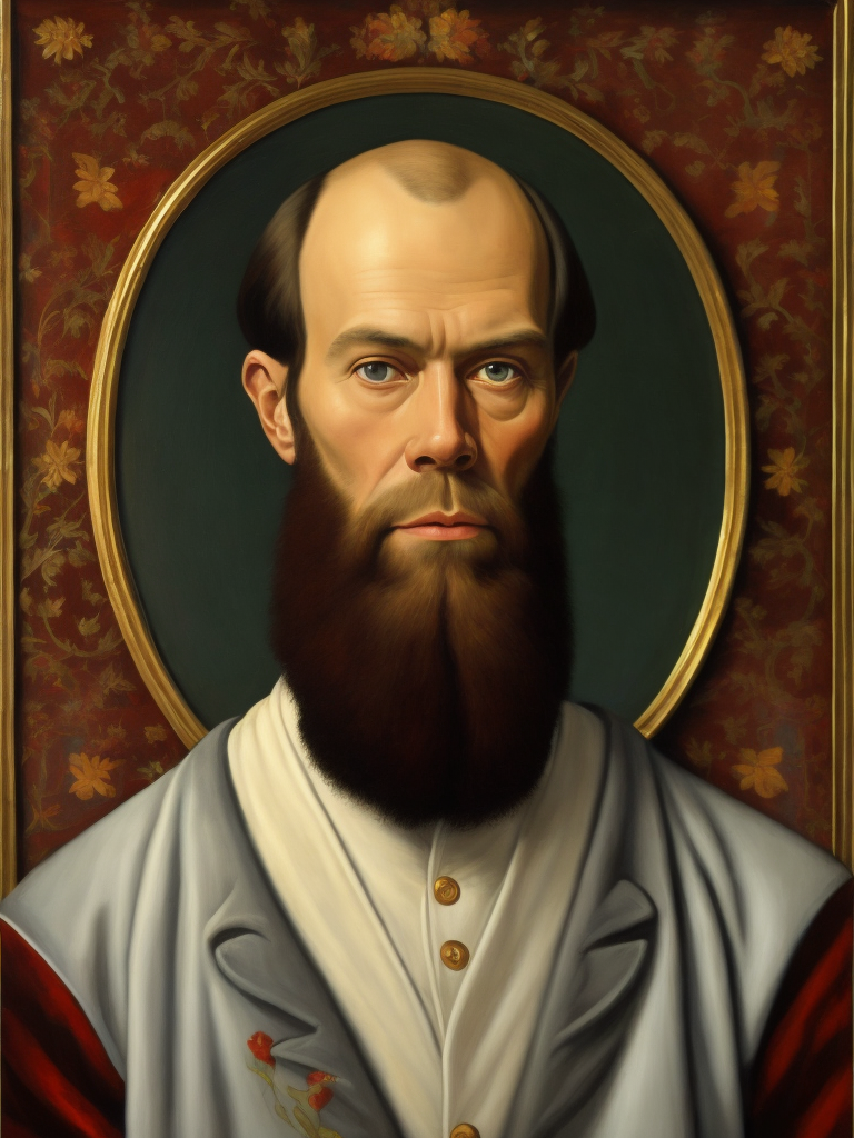 Portrait of Fyodor Dostoevsky, style of Catherine Nolin, Painting, Acrylic, Oil, Portrait, Interior, USA