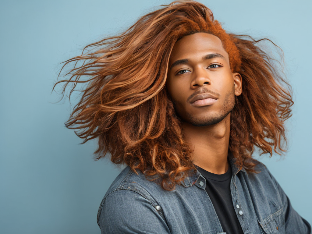 black man with ginger hair, professional photo, sharp on details