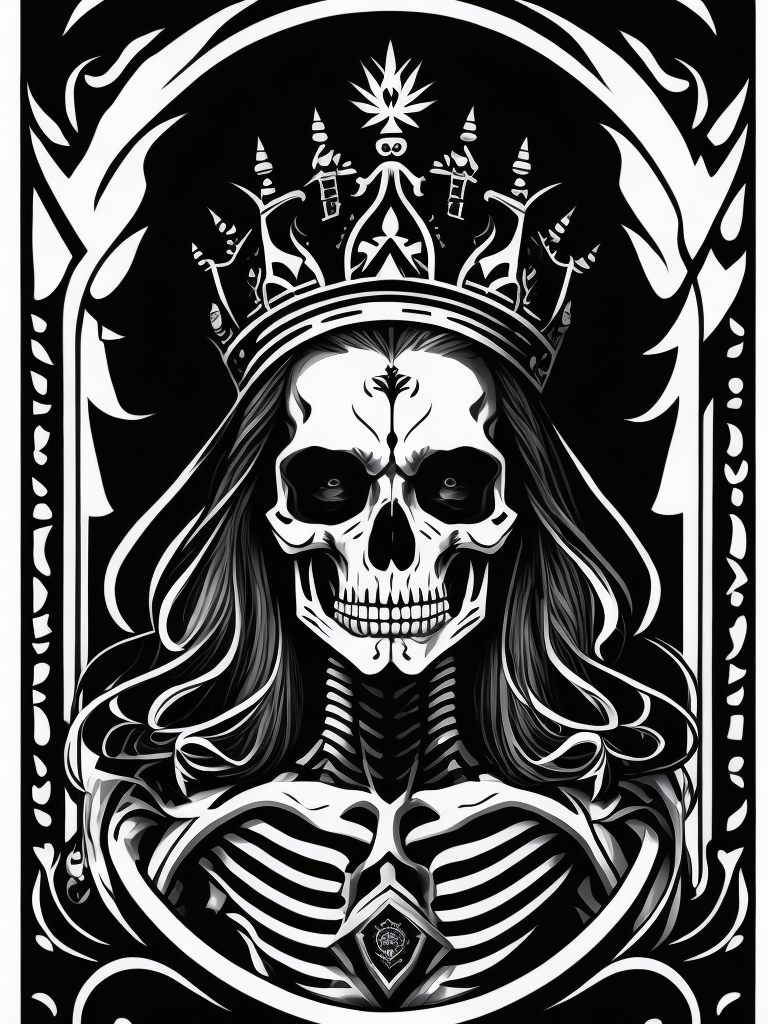 A vector art of a queen skeleton tattoo, black and white