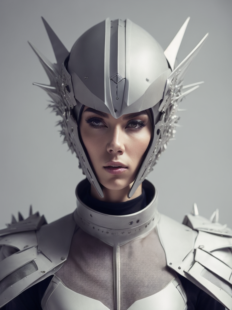 a woman in a futuristic costume with spikes on her head and a helmet on her head Avant-garde Fashion