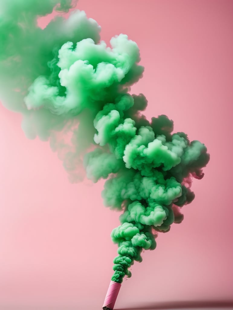 clear green thick smoke in a clear pink background
