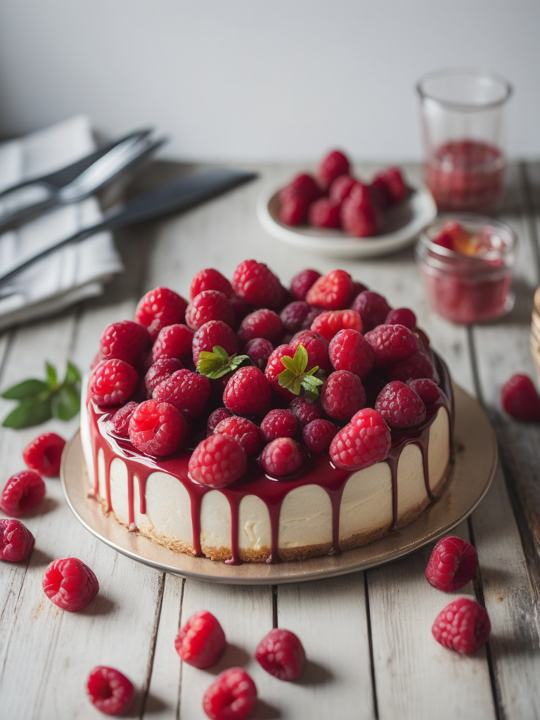 Cake with raspberries, provence atmosphere, dramatic Lighting, Depth of field, Incredibly high detailed
