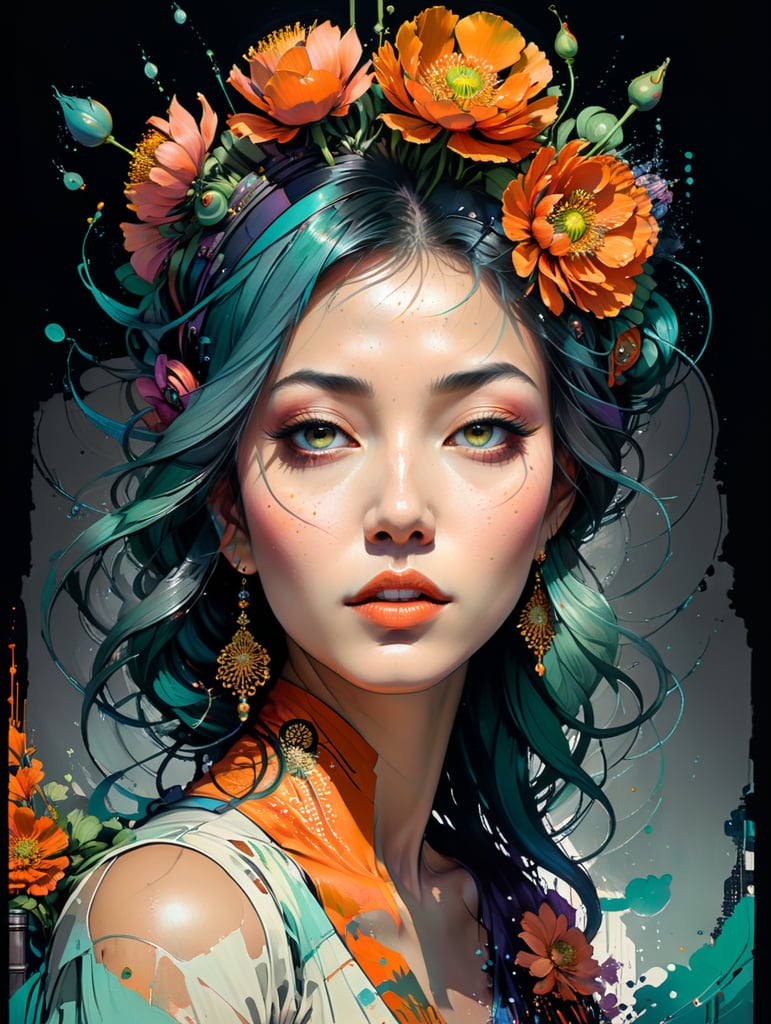 Hiroshi Nagai, ultrafine detailed painting of a woman with a n opium poppy flower in her hair, whimsical, detailed painting