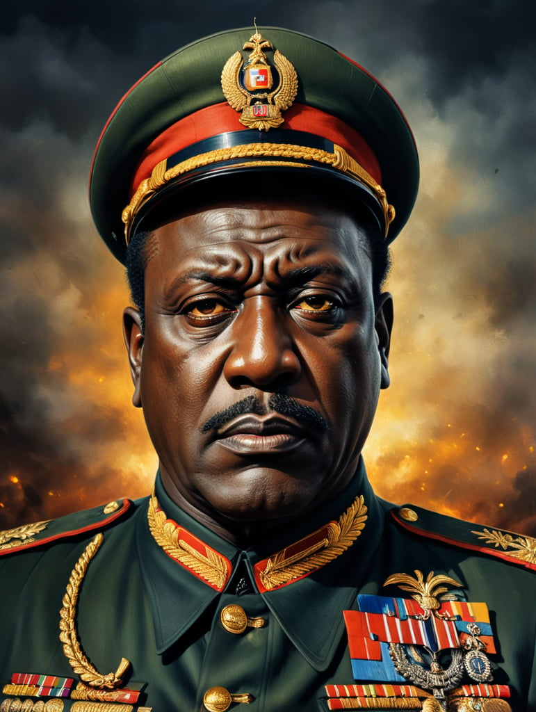 A portrait of the dictator Idi Amin in a realistic style