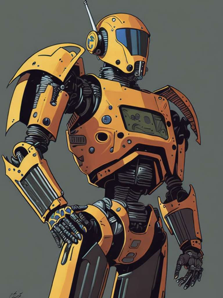 This vibrant artwork by George Wilson is an imaginative illustration of a robot in pulp-style armor.