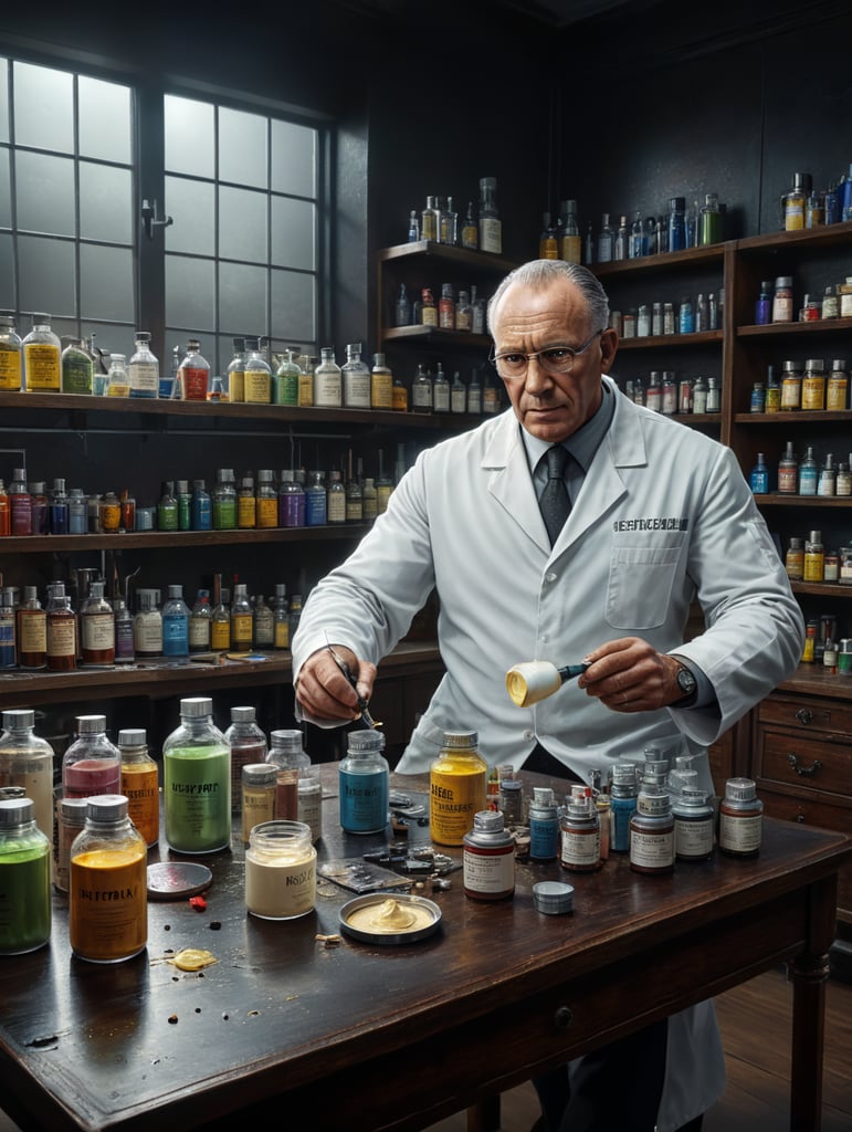 Frank Shields in a lab with some saving cream on the table