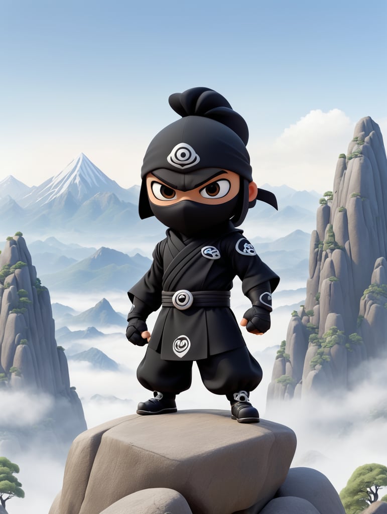 A ninja ninja in a black outfit Mountain background