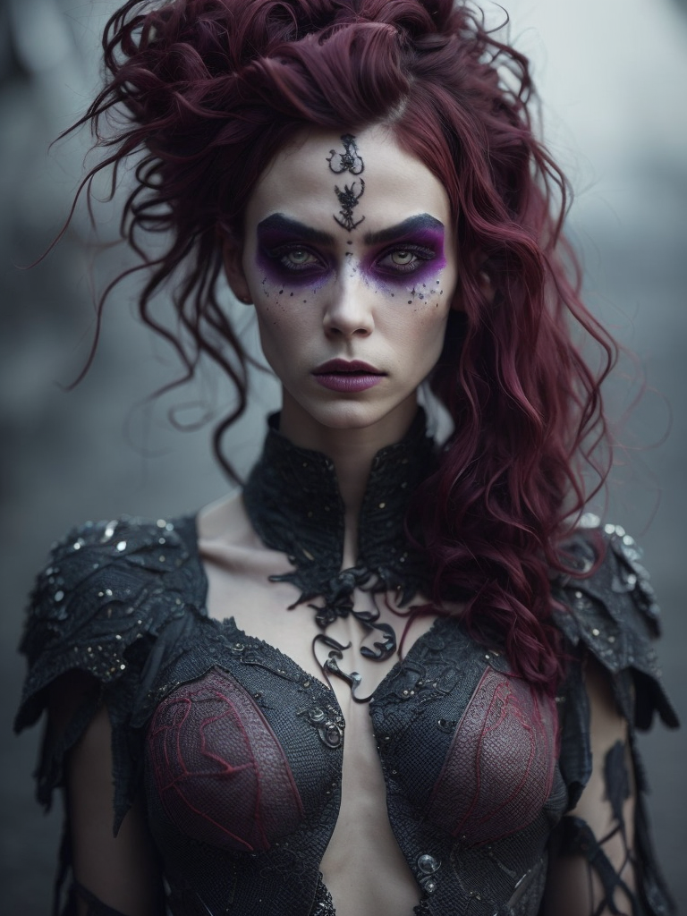 Cybergoth Forever ::0 Lavapunk Fashion Photography, cybergoth, black, minimalism, smoked eye shadow, illuminated white bulging biomorphic dot pattern, luminous eyes, copper, deep midnight purple, red, volcanic landscape, volcanic flowers, bokeh embers, volumetric particle dust, powdered paint pigment, vivid color, misty aether houte-couture rococo lavapunk clothing, ethereal lighting , backlighting