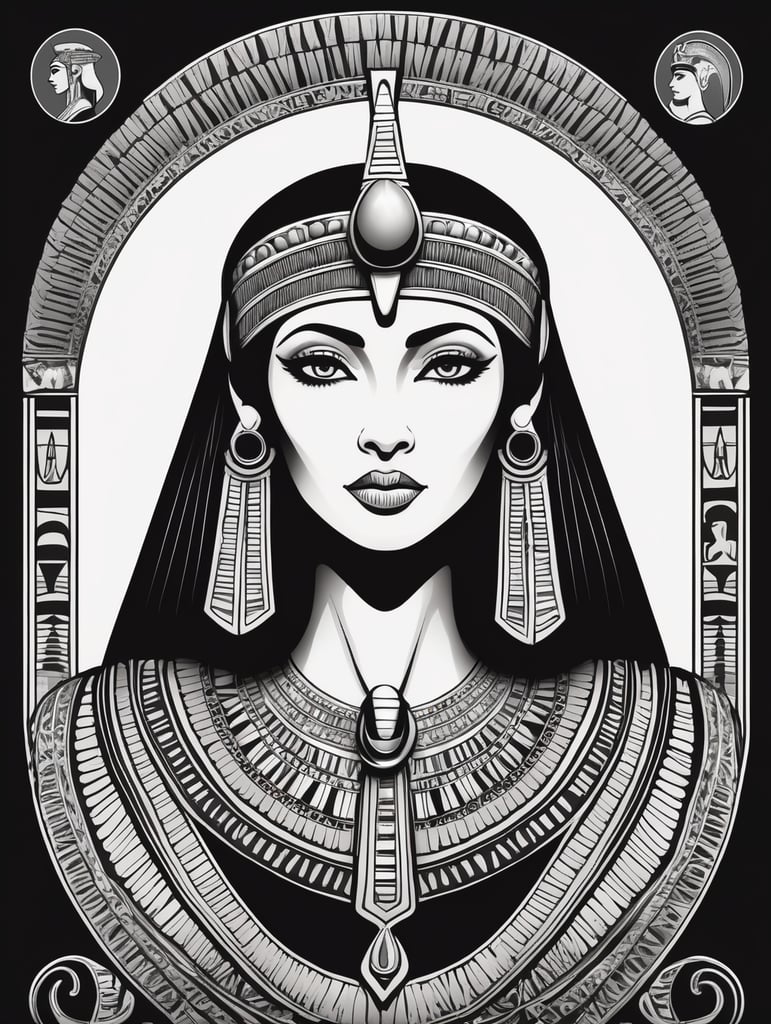 Egyptian Cleopatra, logo concept black and white color, hand drawn illustration, simple shapes