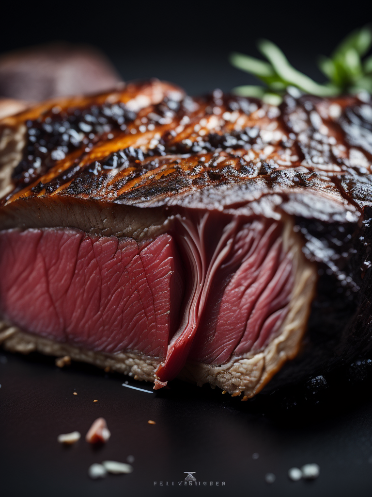 macro photography of a steak