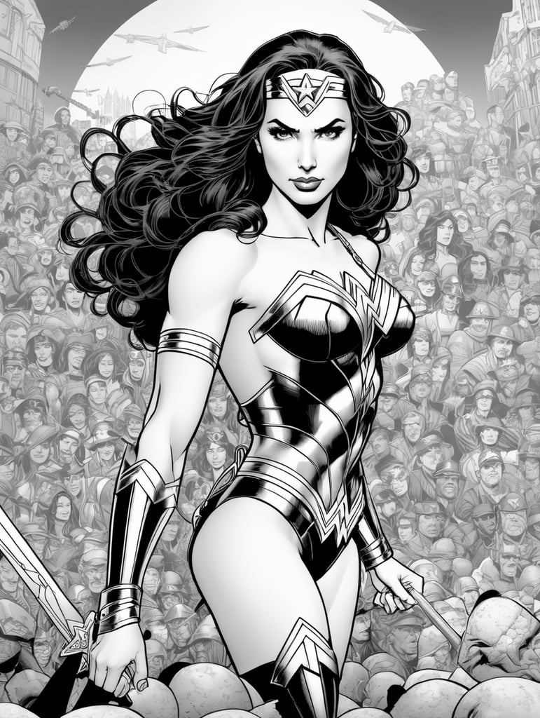 Wonder woman, Illustration, Comic, DC Comics, Marvel, Cover art, b , style of Arthur Adams